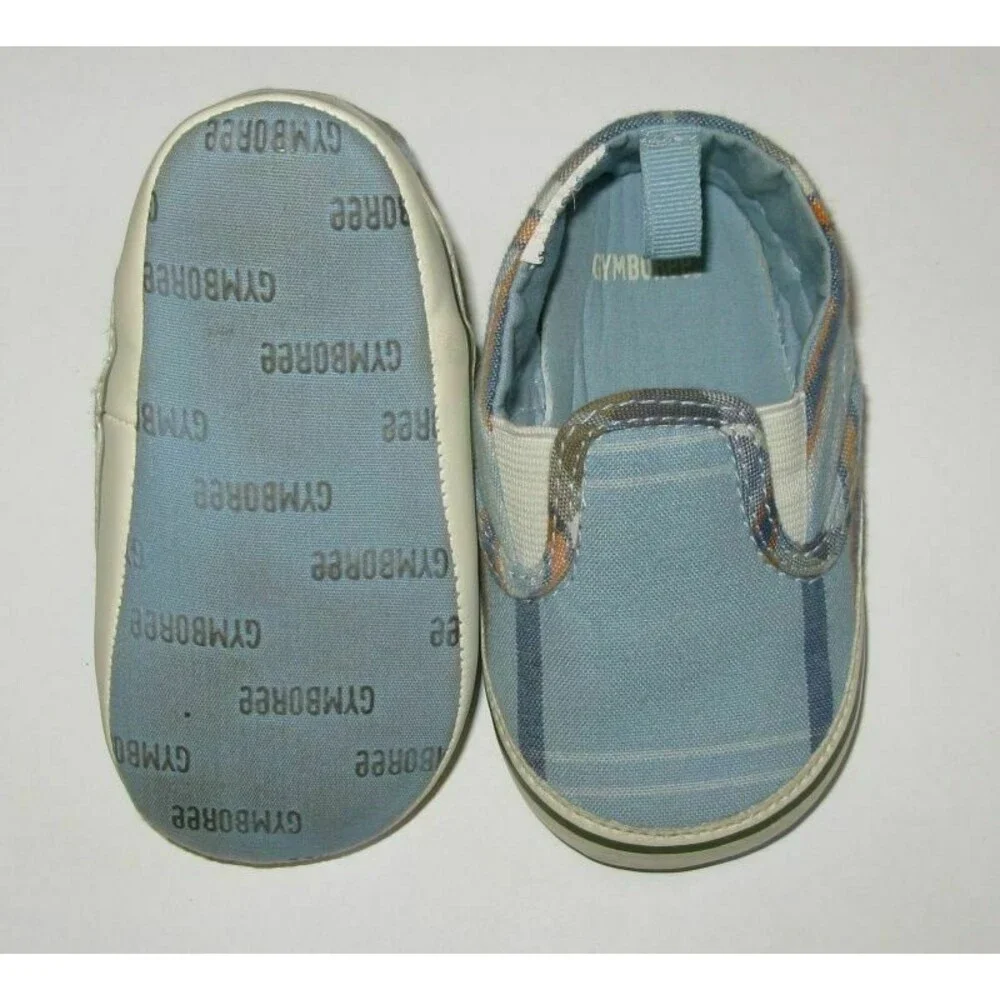 Gymboree boys little chomper blue plaid crib shoes slip on loafer 4 04 /6-12 18